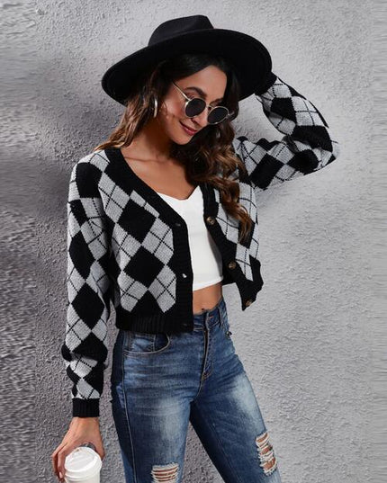 Geometric Button Up Long Sleeve Cardigan