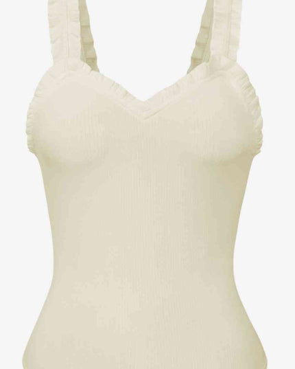 Ribbed Ruffle Trim Sleeveless Bodysuit