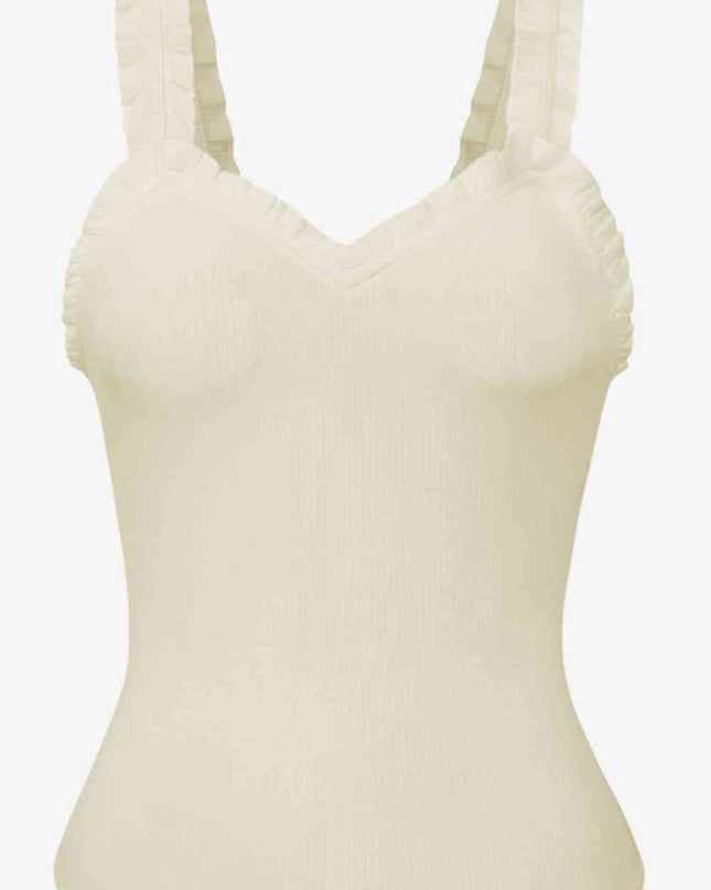 Ribbed Ruffle Trim Sleeveless Bodysuit