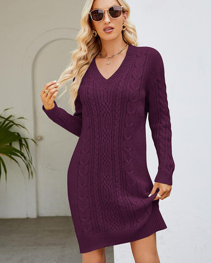 Cable-Knit Long Sleeve Sweater Dress