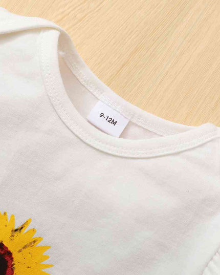 Graphic Bodysuit and Sunflower Overall Skirt Set