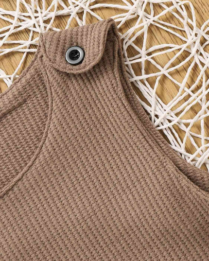 Kids Striped Contrast Waffle-Knit Sleeveless Jumpsuit