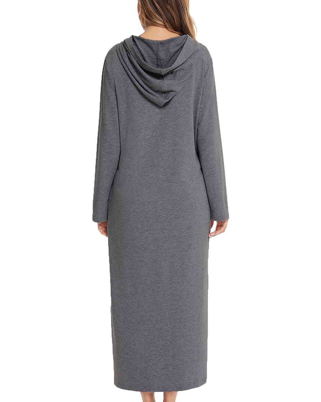 Zip Front Hooded Night Dress with Pockets