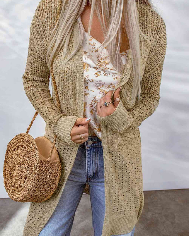 Double Take Openwork Dropped Shoulder Open Front Cardigan