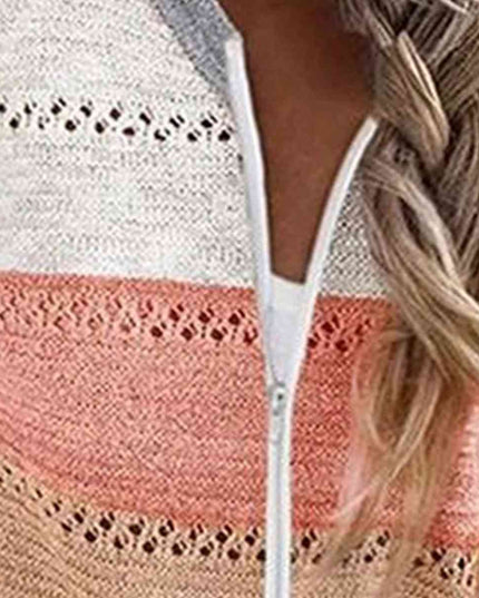 Color Block  Drawstring Hooded Sweater