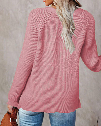 Half Button Long Sleeve Knit Top