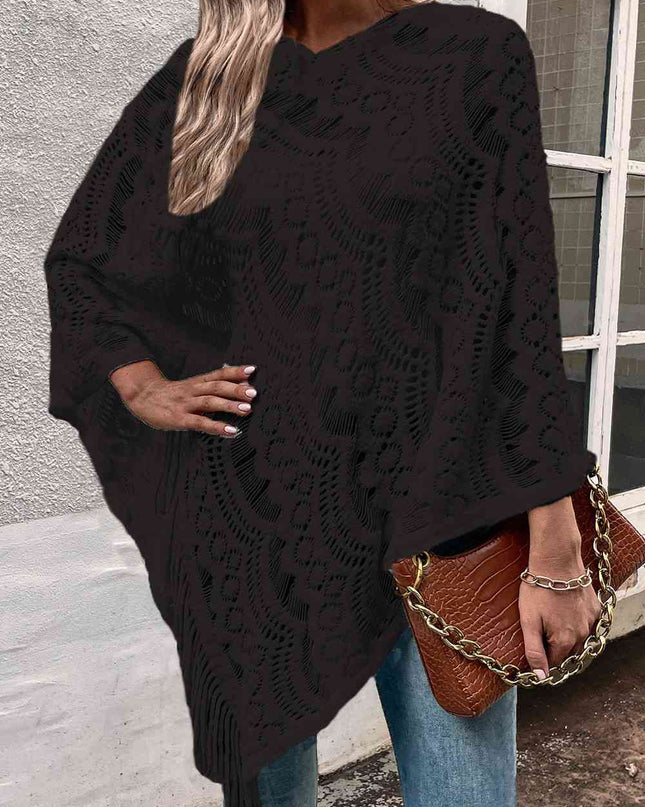 Openwork Fringe Detail Poncho