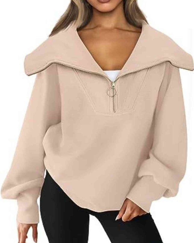 Half-Zip Lantern Sleeve Top