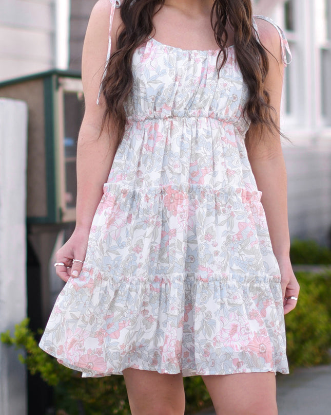 Floral Tie-Shoulder Frill Trim Dress
