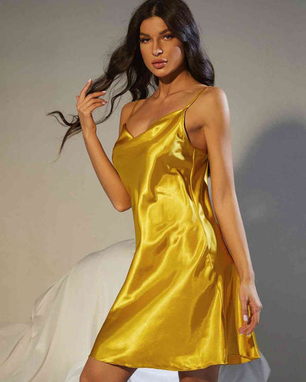 Spaghetti Strap Cowl Neck Satin Night Dress