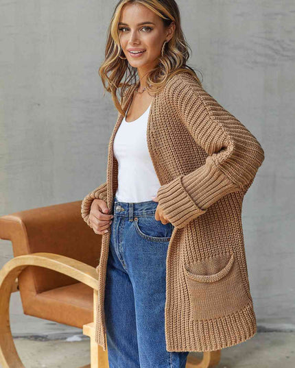 Open Front Long Sleeve Cardigan with Pockets