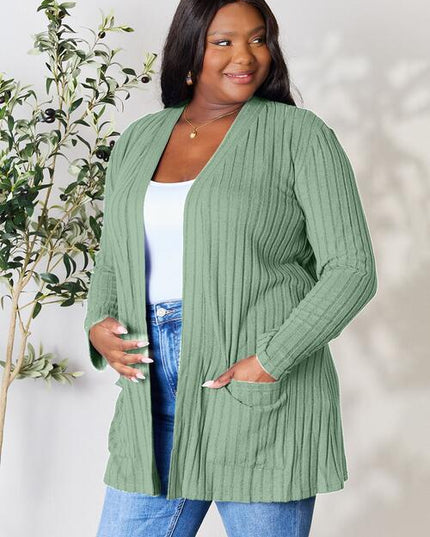 Basic Bae Full Size Ribbed Open Front Cardigan with Pockets