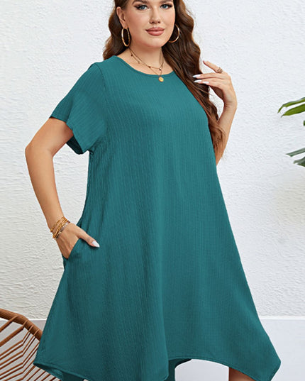 Plus Size Round Neck Handkerchief Hem Dress