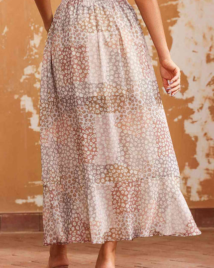 Floral Buttoned Front Slit Skirt