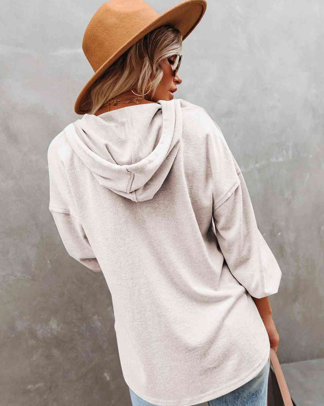 Buttoned Drop Shoulder Hoodie