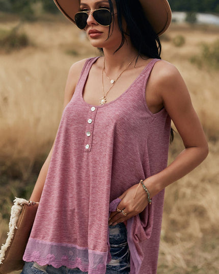 Lace Trim Button Detail Tank Top