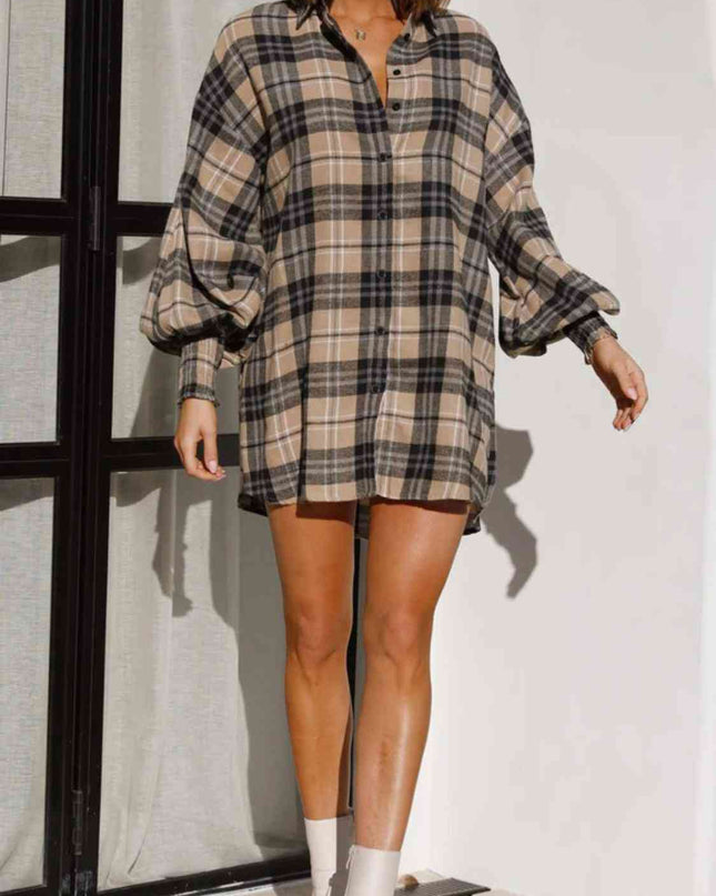Plaid Lantern Sleeve Shirt