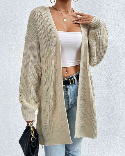 Open Front Dropped Shoulder Slit Cardigan