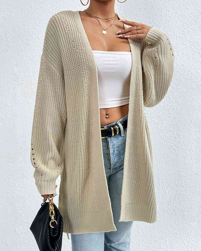 Open Front Dropped Shoulder Slit Cardigan