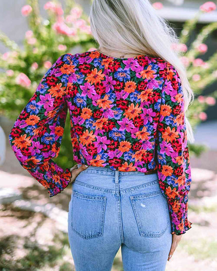 Flower Surplice Long Sleeve Top