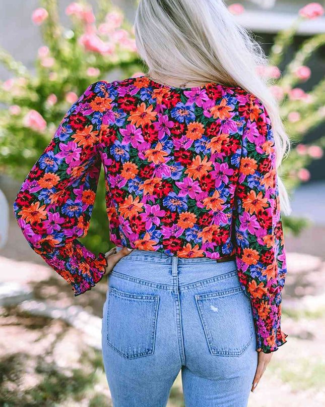 Flower Surplice Long Sleeve Top