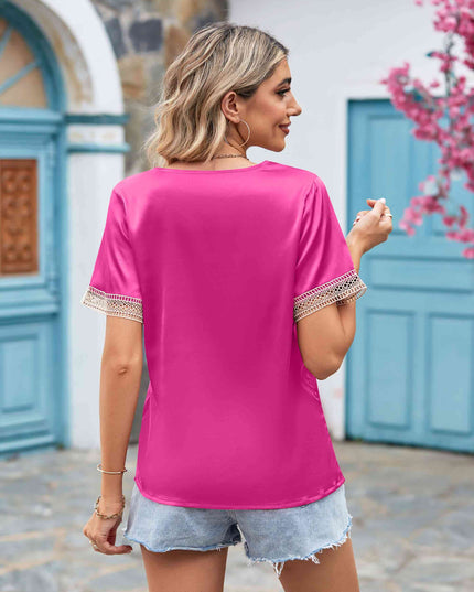 Contrast Trim Short Sleeve Plunge Blouse