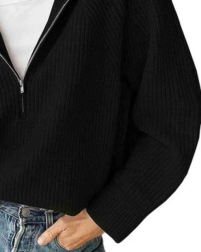 HaIf Zip Long Sleeve Knit Top