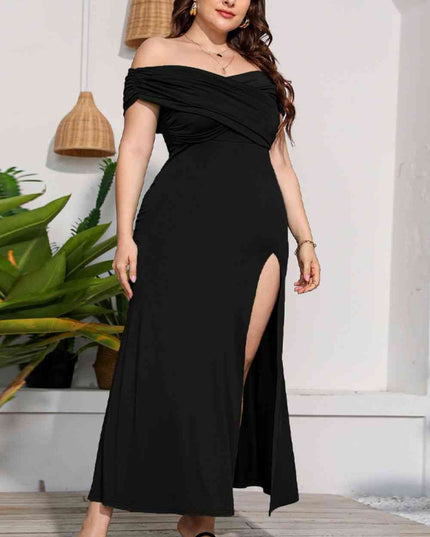 Plus Size Crossover Off-Shoulder Split Dress