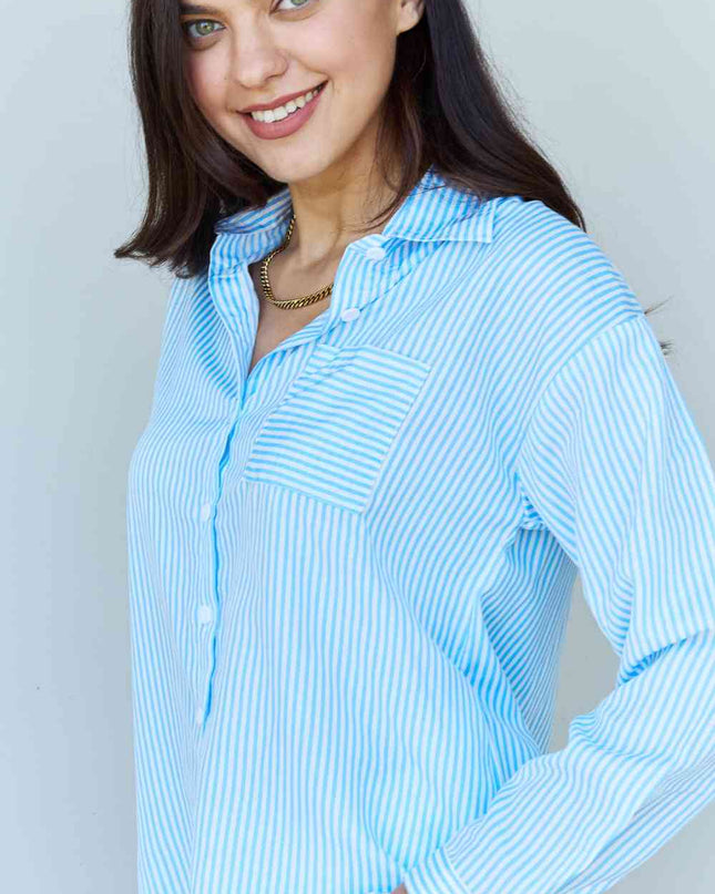Doublju She Means Business Striped Button Down Shirt Top