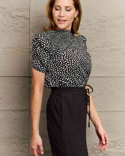 Printed Round Neck Puff Sleeve Blouse