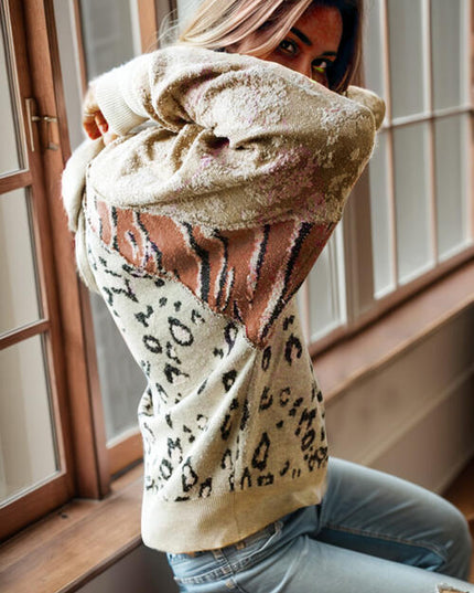 Leopard Drawstring Hooded Sweater