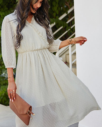 Swiss Dot Frill Trim Surplice Dress