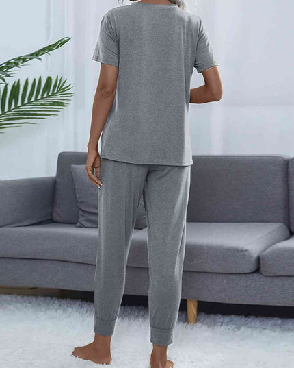 Round Neck Short Sleeve Top and Pants Set