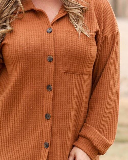 Plus Size Waffle-Knit Button Up Shirt
