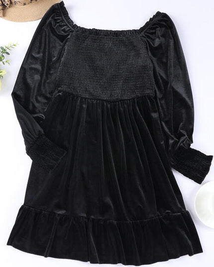 Square Neck Smocked Ruffle Hem Dress