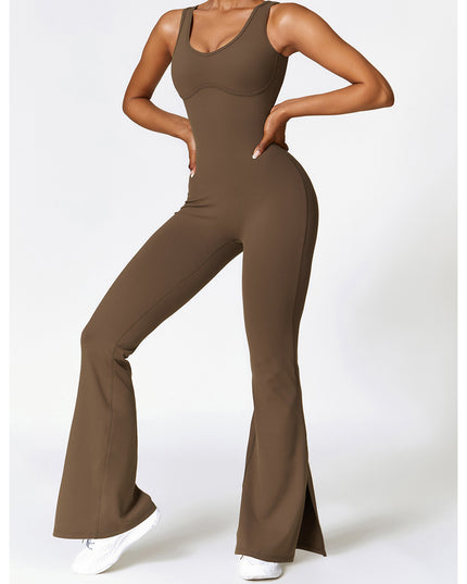 Wide Strap Bootcut Slit Active Jumpsuit