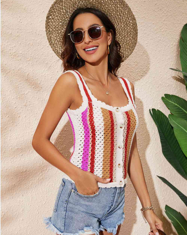 Striped Scalloped Trim Knit Tank