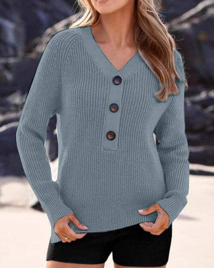 Half Button Long Sleeve Knit Top