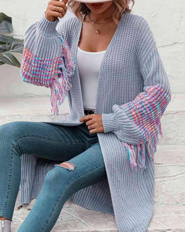 Fringe Sleeve Dropped Shoulder Cardigan