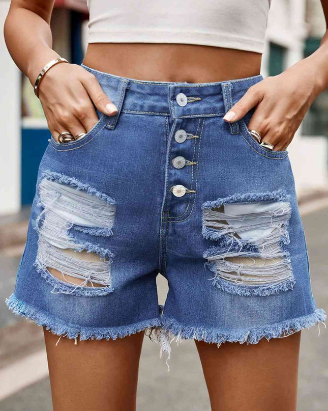 Raw Hem Denim Shorts with Pockets