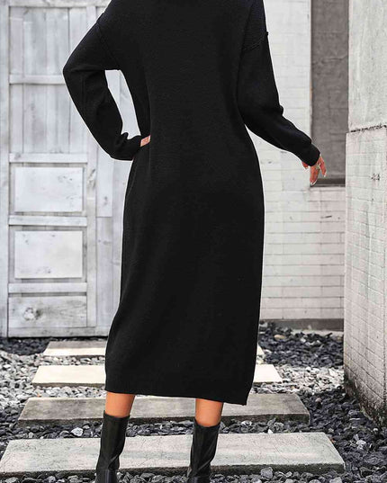 Notched Neck Dropped Shoulder Button-Down Midi Dress