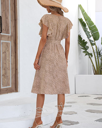 Printed Tie Waist Surplice Neck Dress