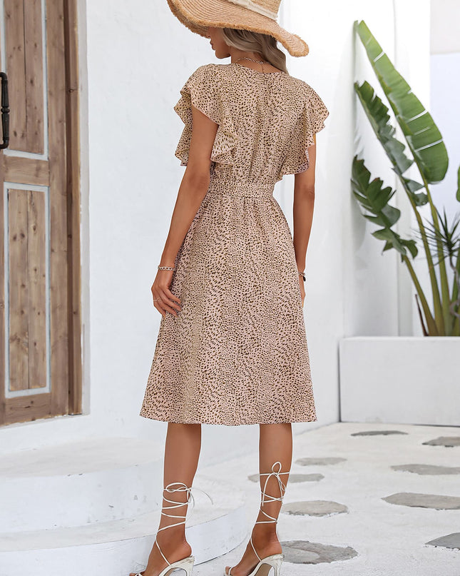 Printed Tie Waist Surplice Neck Dress