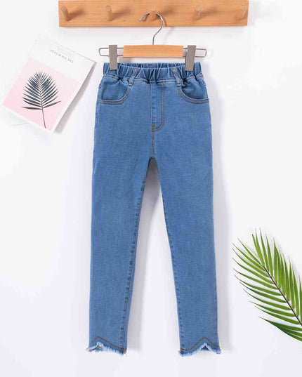 Kids Hem Detail Elastic Waist Jeans