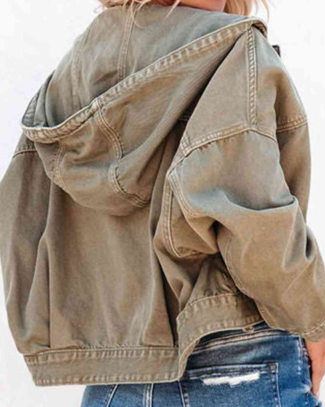 Hooded Dropped Shoulder Denim Jacket