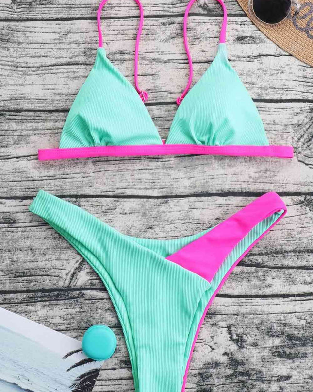 Contrast Ribbed Bikini Set