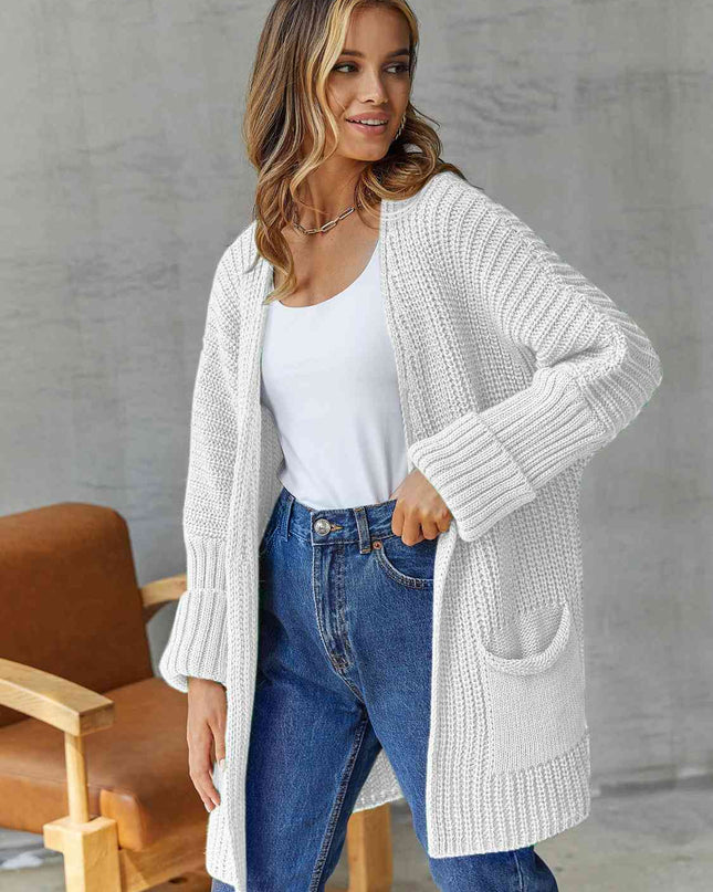 Open Front Long Sleeve Cardigan with Pockets