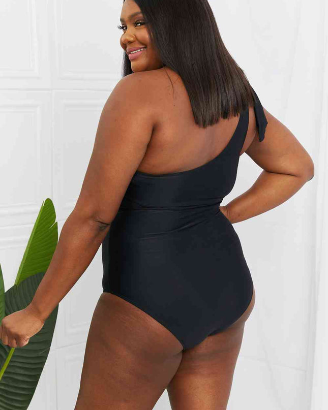 Marina West Swim Deep End One-Shoulder One-Piece Swimsuit in Black