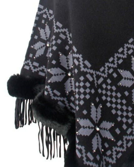 Fringe Geometric Cape Sleeve Poncho