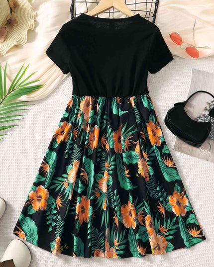 Floral Round Neck Short Sleeve Dress